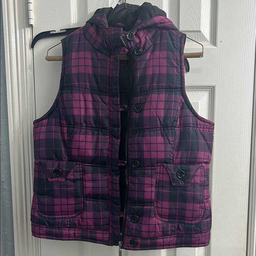 Pink and Black Puffer Jacket with Hood